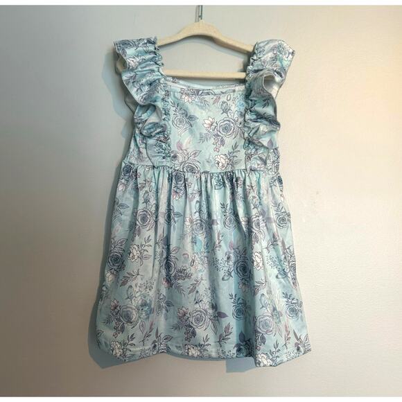 NWOT The Hair Bow Company Flutter Sleeve Floral Dress, Blue/White, Toddler 2T - Picture 1 of 6